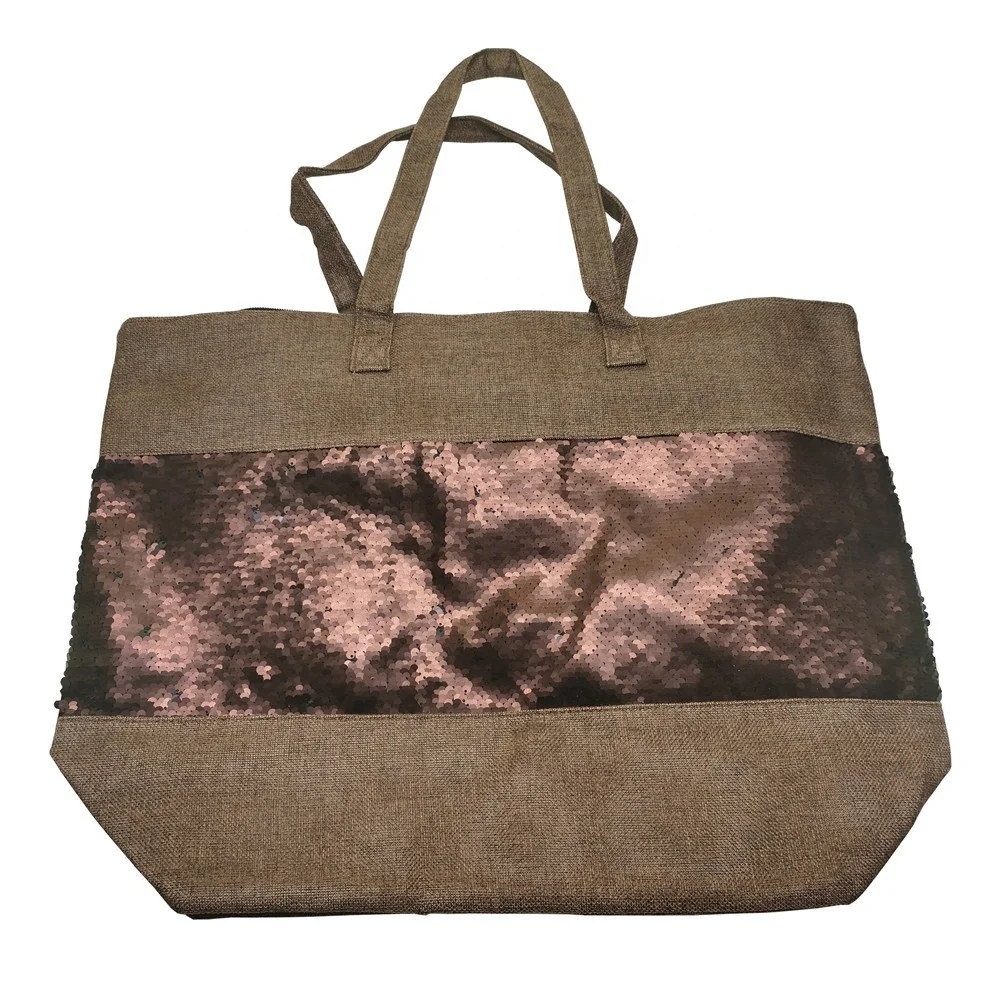 Niyang factory custom design shinning glitter Sequined rope handle women tote large beach travel summer leopard beach bag