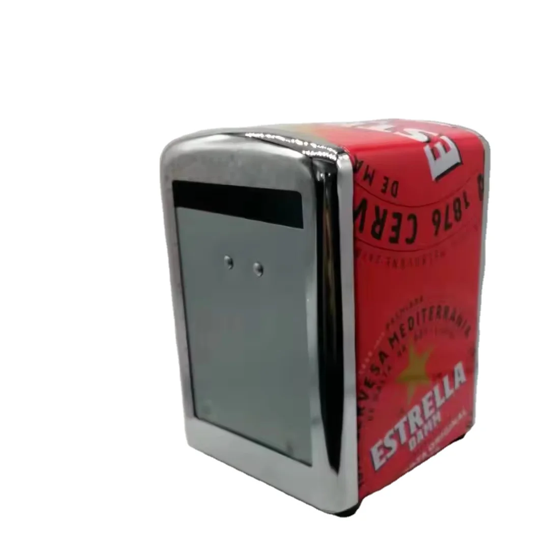 Factory Sale Promotion bar stand metal tin tissue box napkin holder custom printed tissue box napkin dispenser for table