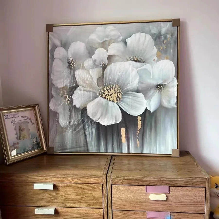 Popular Hot Sale OEM Gold Floral Modern Canvas Painting White Flower Art Picture Hand painted Abstract Oil Painting