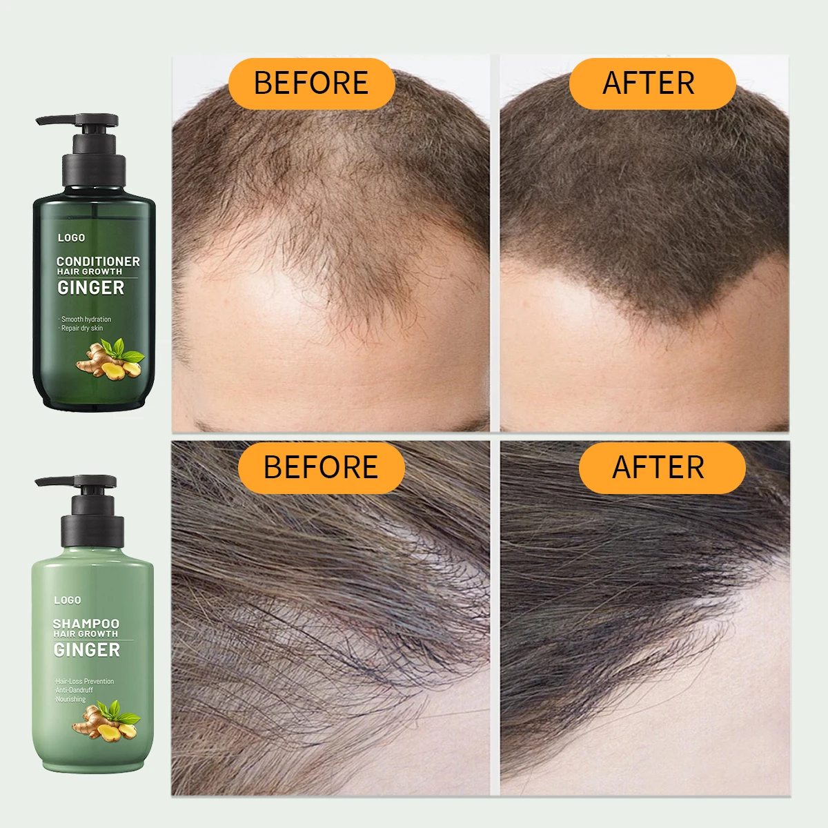 Private Label Vegan Ginger Shampoo Conditioner Organic Collagen Anti-Hair Loss Set Nourishing Moisturizing Smoothing Adults