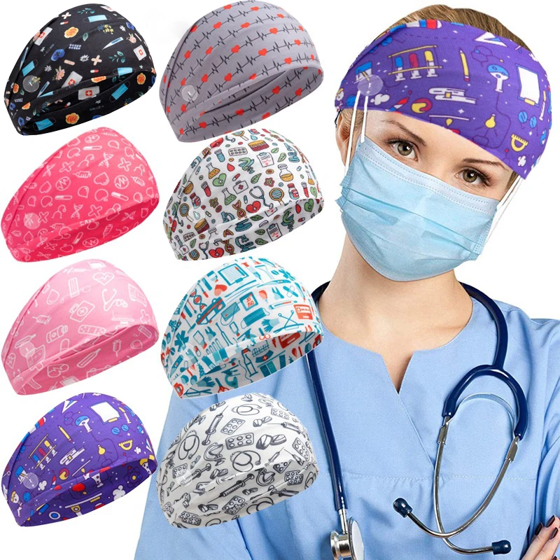 New Medical Printed Non Slip Yoga Button Nurse Doctor Headbands