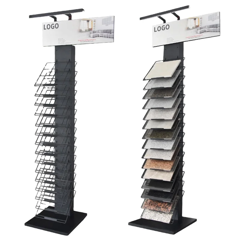 Floor Standing Ceramic Quartz Stand Multi-Layer Sample Tower Marble Stone Granite Tile Display Rack For Showroom