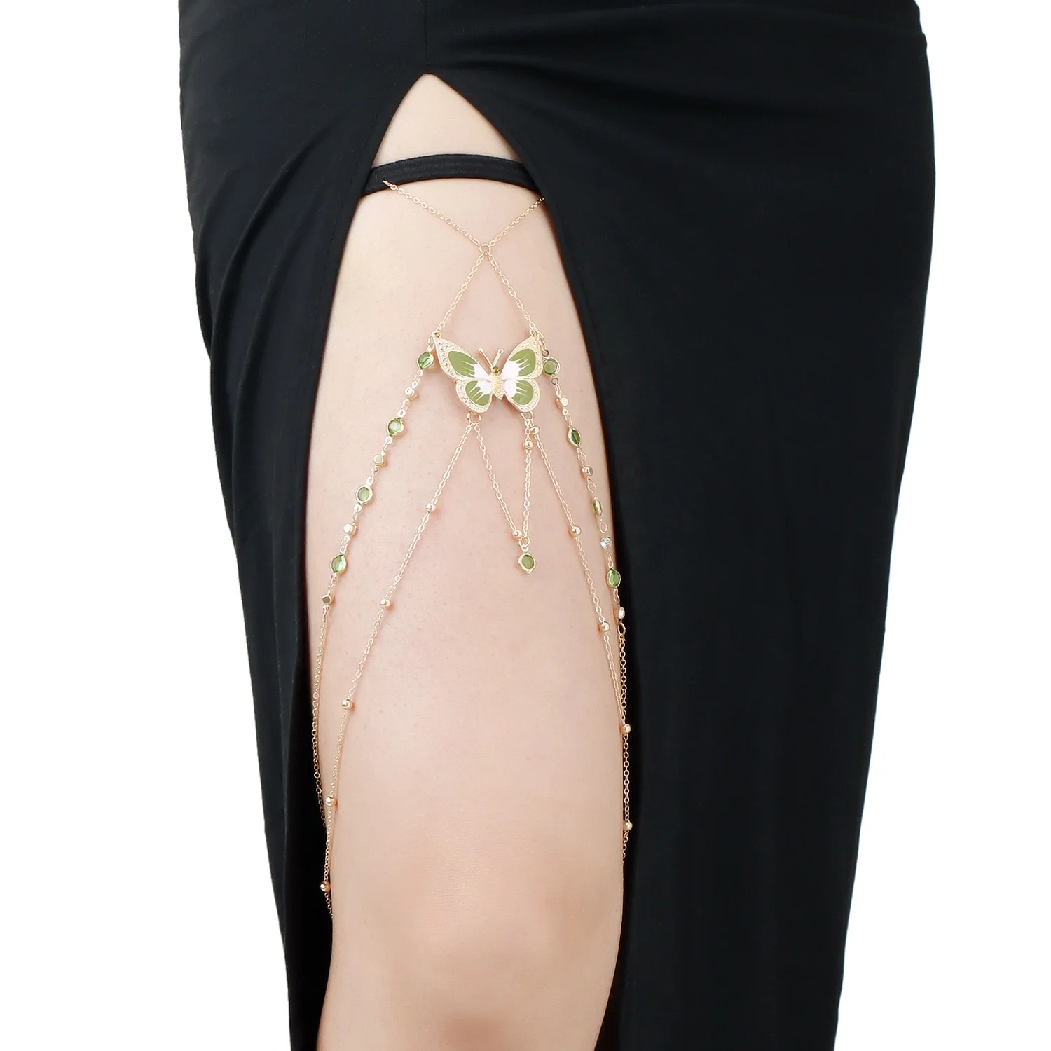 JK pure desire style sexy elastic with leg chain green painted butterfly fringe leg chain jewelry