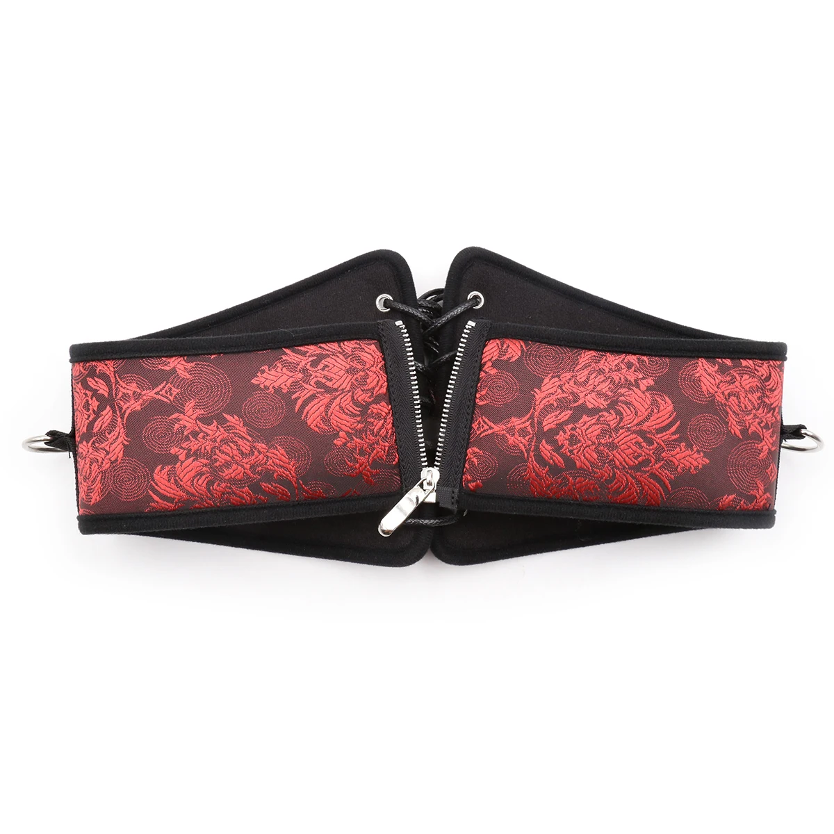 Six Piece Scarlet Brocade Style Corset and Cuff Restraint Kit Red Satin Waist Fetish BDSM Bondage Gear Kit Set For Women Couples