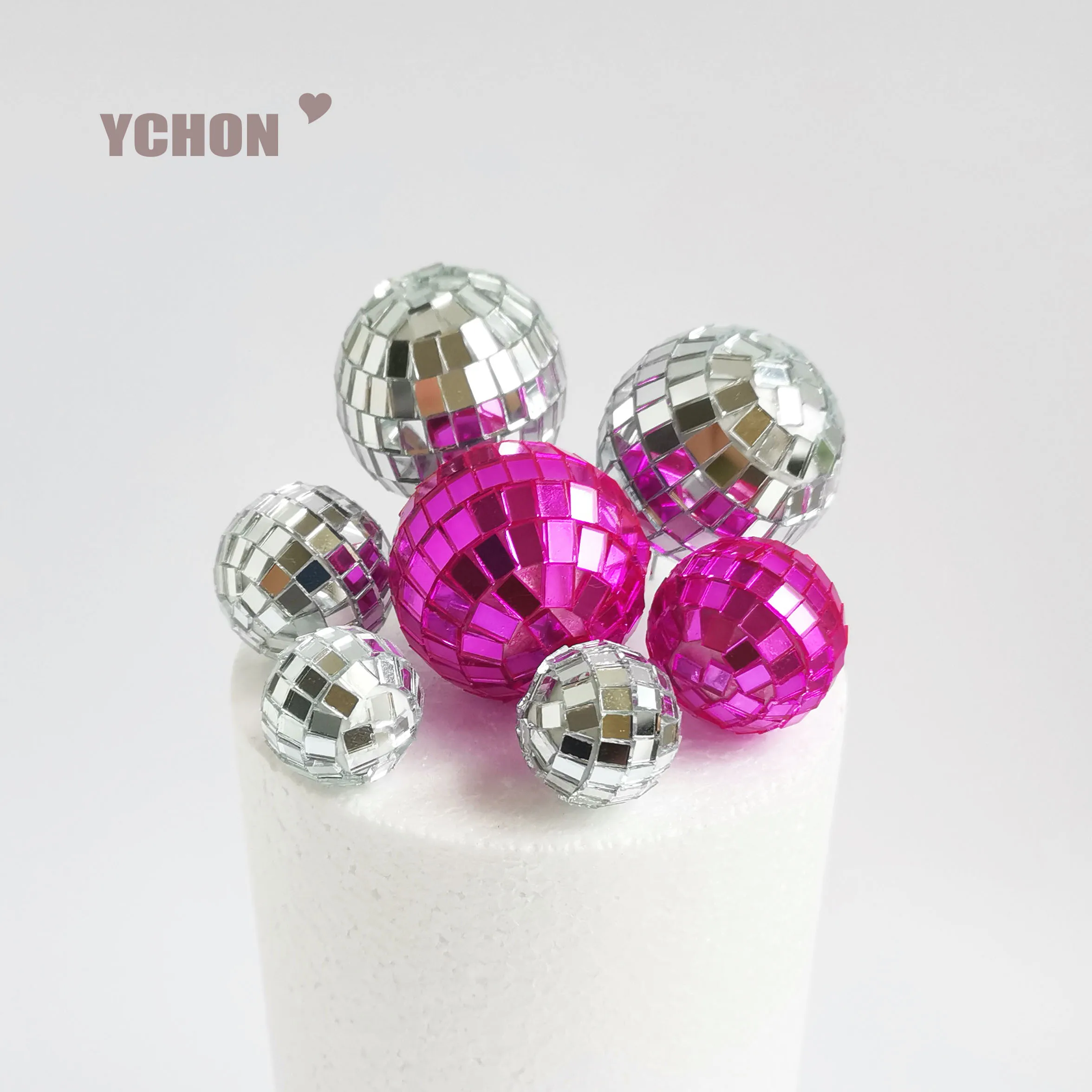 Ychon Disco Ball Cake toppers Decoration Dance Birthday Party Supplies Bling Silver Mirror Balls Cupcake toppers