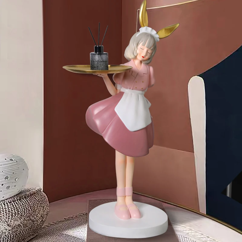 Nordic Luxury Floor Resin Large Girl Tray For Home Decorations