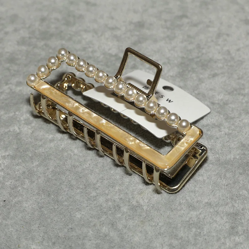 Women 9cm big large pearl Acetate Metal Alloy Square Hair Clip Claws