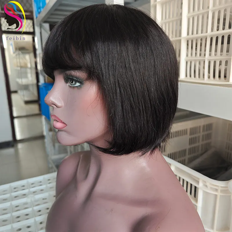 Short bob Machine Made Natural cheap cuticle aligned remy 100% human hair none lace bob wig