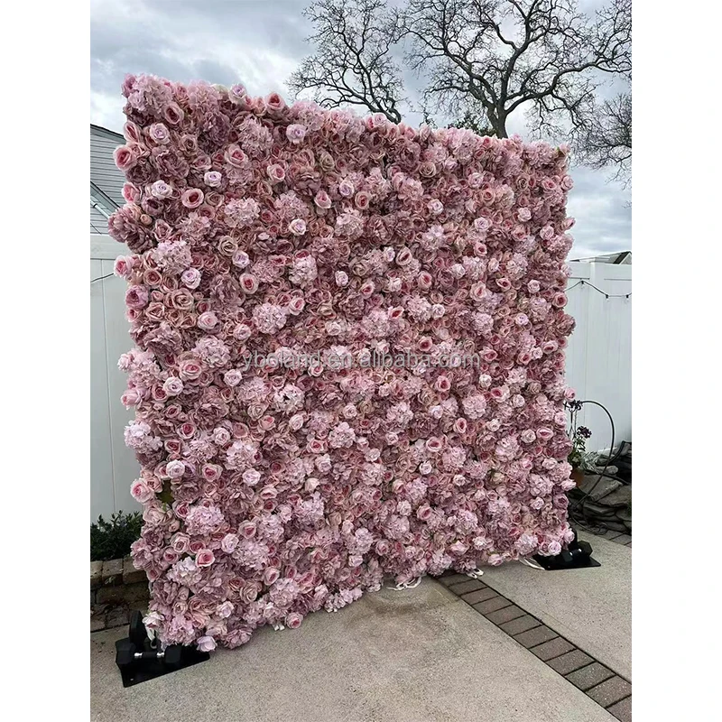 L 8 x 8 ft 3D 5D cloth Faux silk rose floral walls panel mat wedding backdrop decoration roll up fabric artificial flowers wall