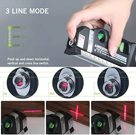 Laser Level Vertical Horizon Measuring Tape Aligner Metric Rulers Multipurpose