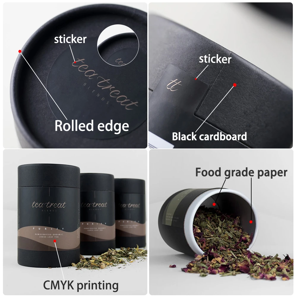 Honge Custom Printing Biodegradable Cylinder Tube Food Paper Cardboard Premium Tea Canister Bags Tube Box Packaging for Loose Te