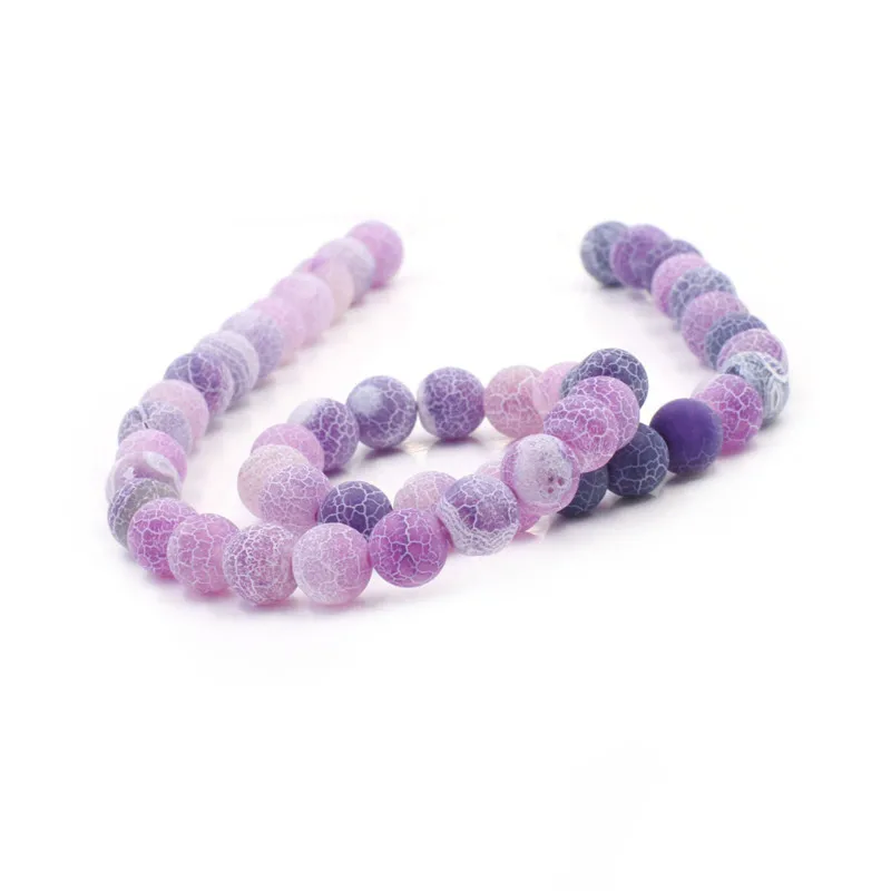 Wholesale Loose Bead Strand Round 8mm 46pcs Purple Gemstone Frosted Cracked Beads For Jewelry Making