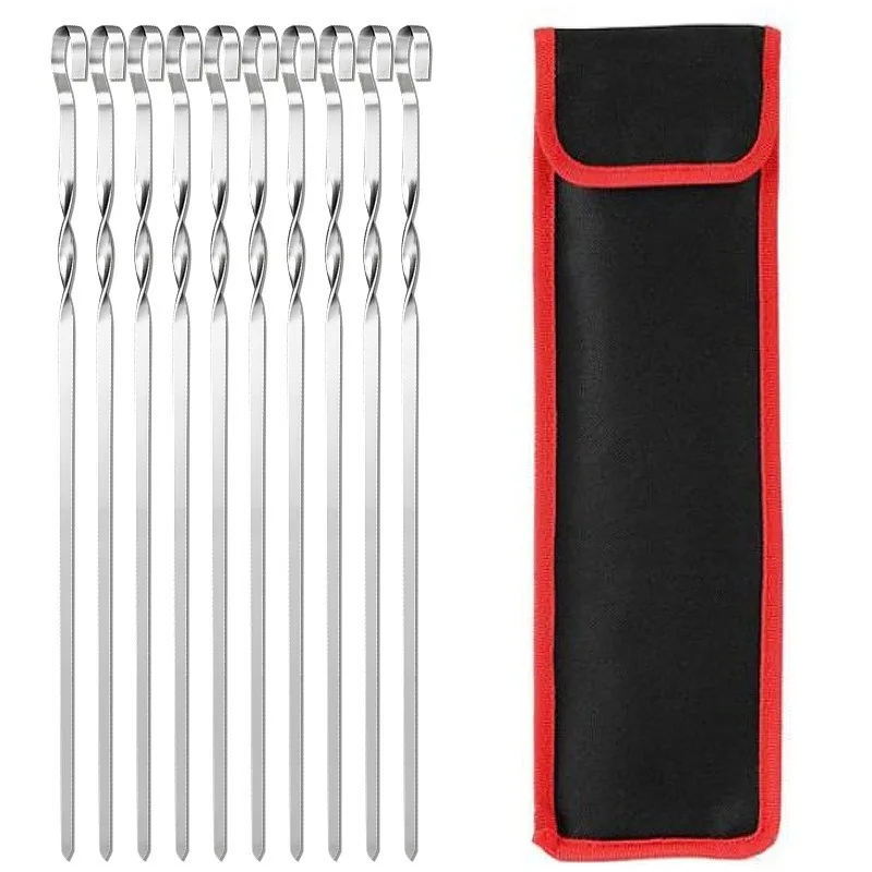 6pcs 10pcs 12pcs 20pcs Flat Barbecue Metal Stainless Steel Kebab Bbq Grills Skewers with bag