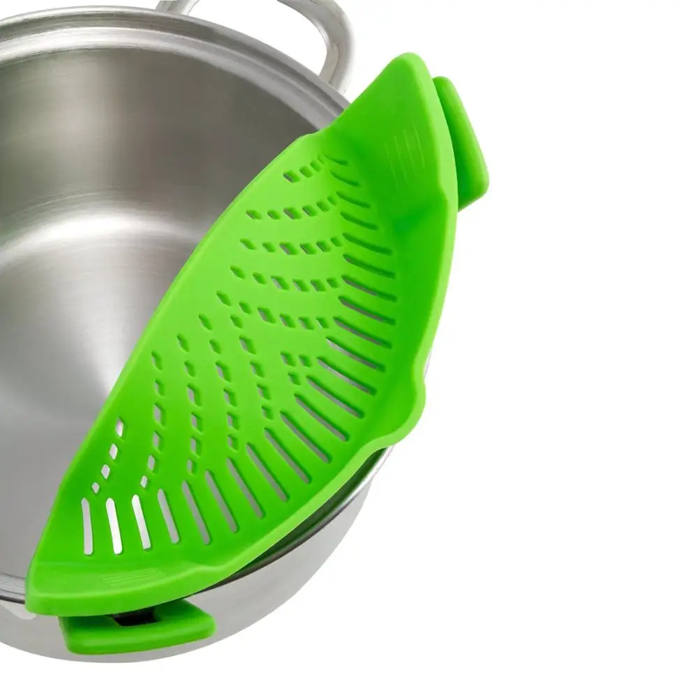 
Multi color dishwasher safe extensible foldable fit all pot size clip on silicone snap pot pan strainer 
