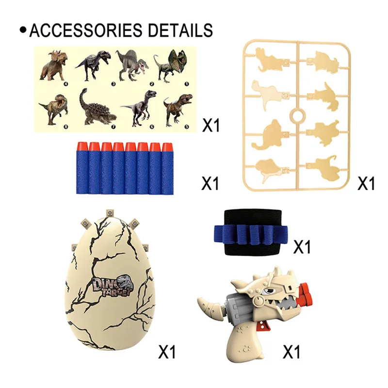 New electric dinosaur egg shooting target game toys gun with foam bullet for kids dinosaur rotate target with light and sound