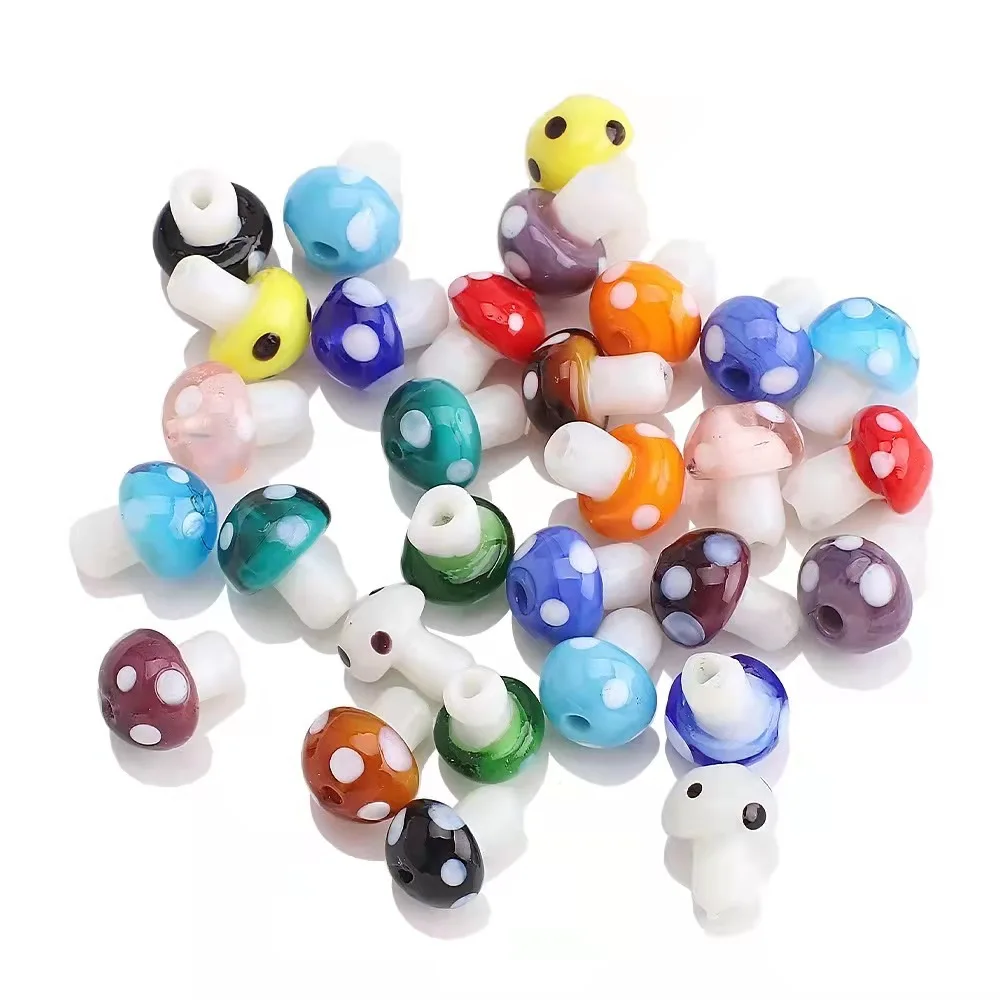 Murano Beads Mixed Colors Lampwork Glass Mushroom Beads for DIY Jewelry Making