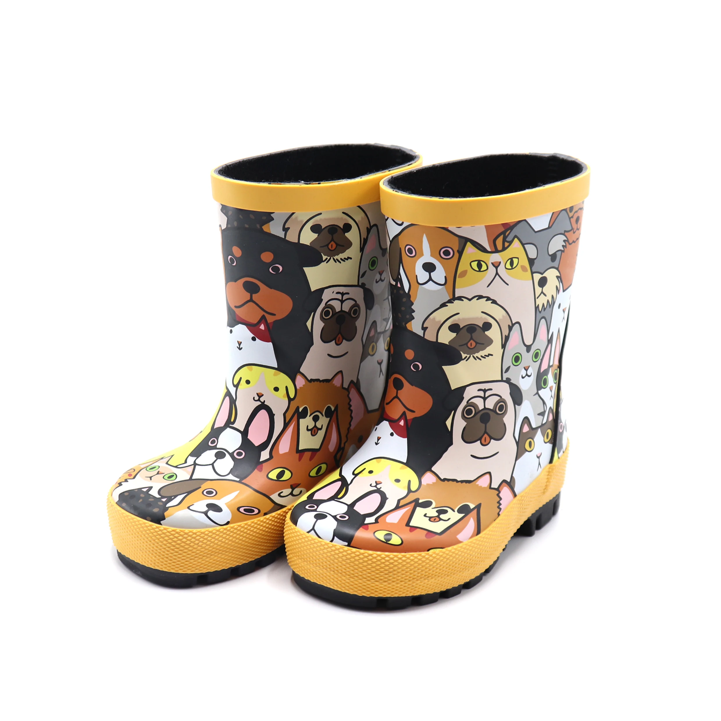 High grade cat and dog pattern rain boots rubber printed waterproof boots kids rain boots on sale