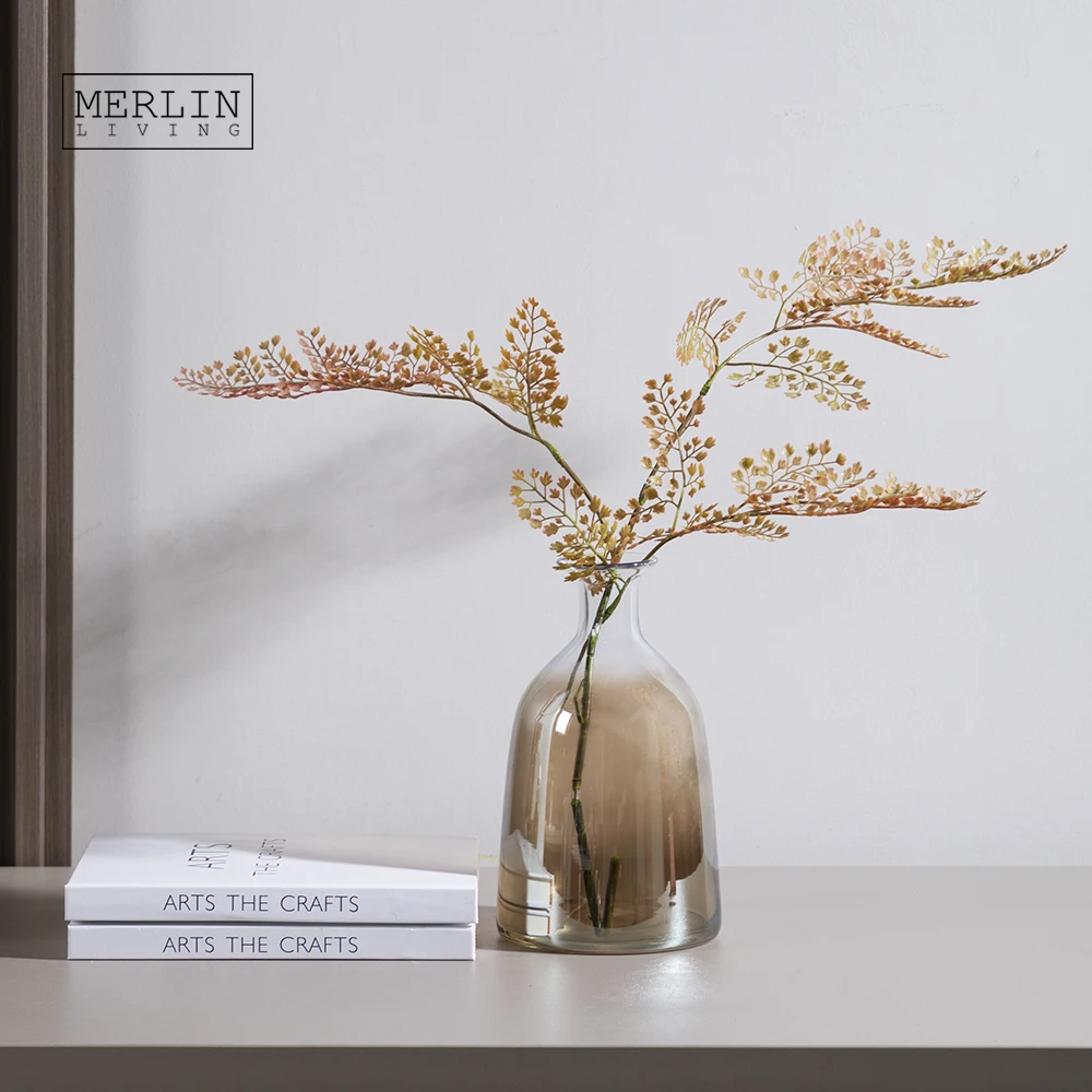 Merlin Living Amber Glass Vase Ball Socket Tabletop Luxury Vase Decoration For Glass Flower Vase