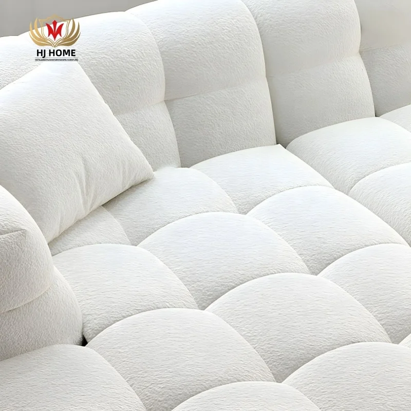 HJ HOME Scandinavian Living Room Sectional Sofas Modern White L-Shape Modular Sleeper Sectional Sherpa Cloud Couch