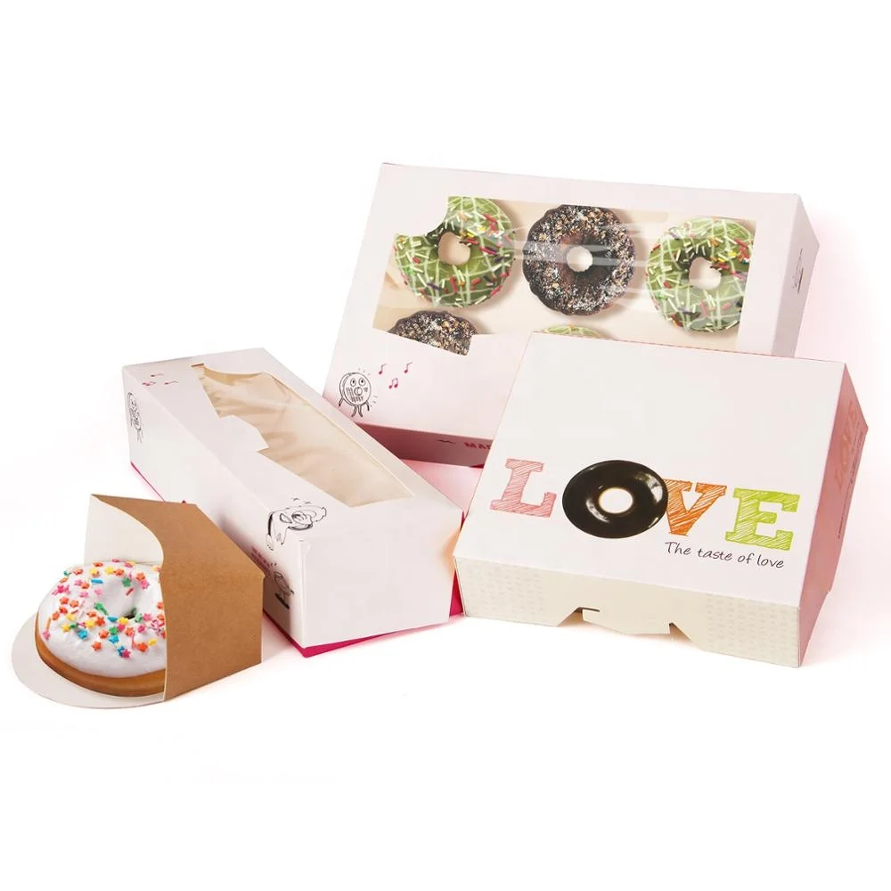Custom logo size paper donut box take away donut snacks packaging