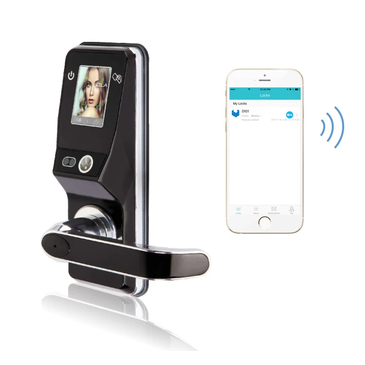 
High quality Face Recognition home security smart biometric eye scanner rfid card password door lock with camera 