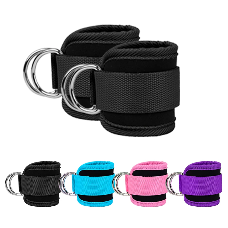 Ankle Straps With Double D-Ring Custom Neoprene Padded Adjustable Fitness  Ankle Straps For Cable Machines