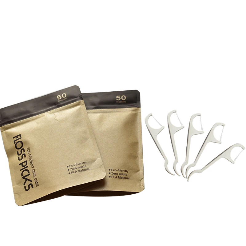 Eco Friendly Y Shape Organic Oral Gum Abrasive Ultra Fine Long Handle PLA Toothpick Private Label Dental Floss Pick