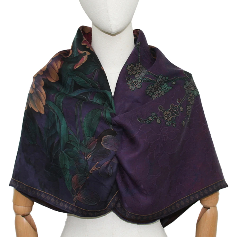 Elegant Gambiered Canton Silk Scarf Natural Xiangyun Silk Square Shawl 110x110cm