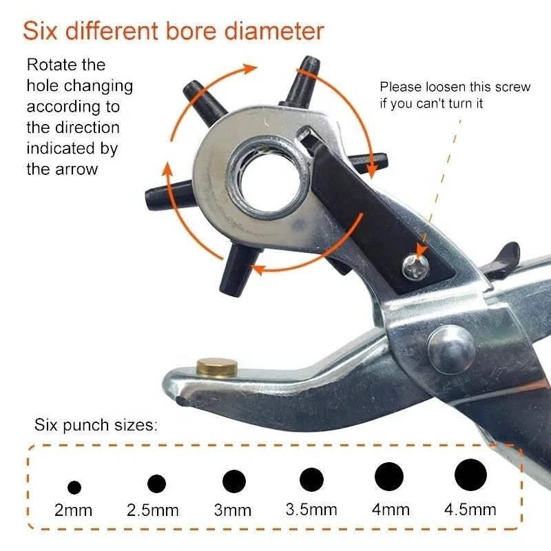 Leather Belt Hole Punch Plier, Revolve Sewing Machine Bag Setter Tool, Eyelet Puncher, Watchband Strap Household Leathercraft