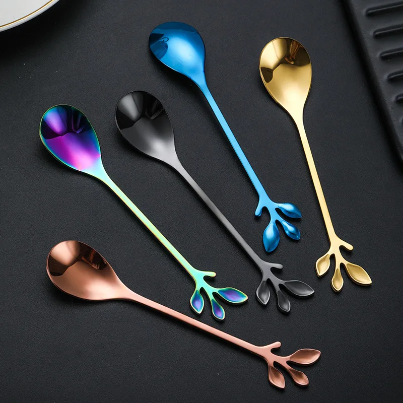 Лидер продаж на Amazon корейский маленький металлический столовый прибор для десертов золотые столовые приборы кофейная ложка мини-пальма нержавеющая сталь Золотая длинная чайная