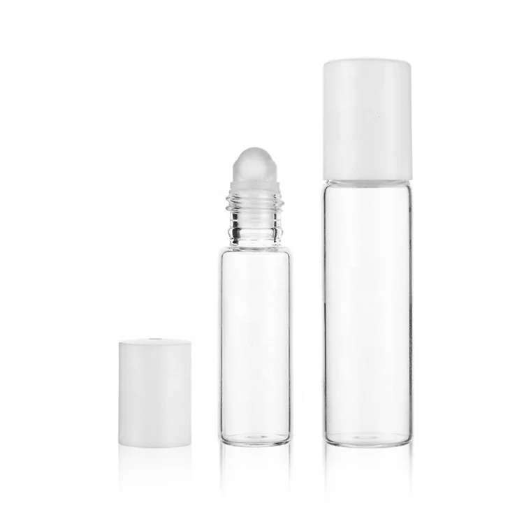 wholesale transparent clear long tube perfume bottle 10 ml luxury roll on glass bottles with steel roller ball