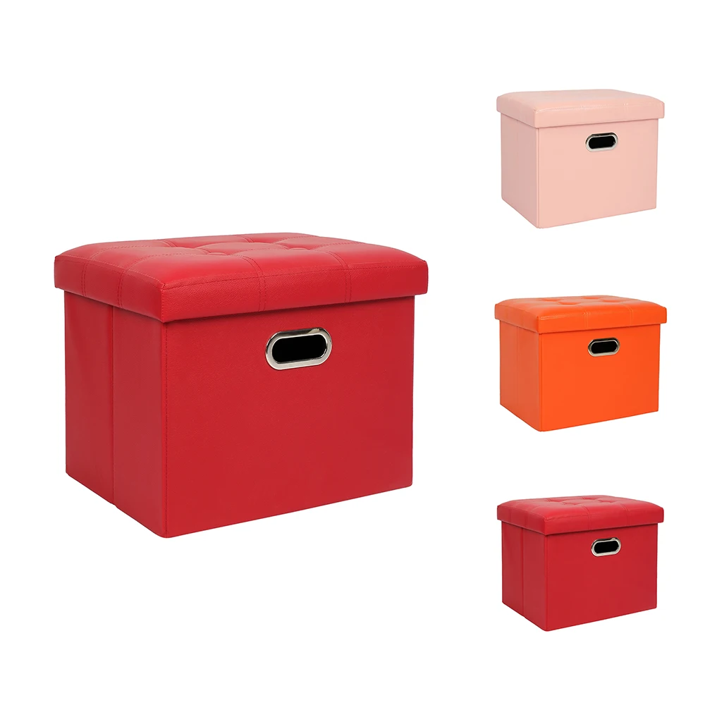 portable leather cube ottoman with metal handles bedroom small folding storage stool foot stool