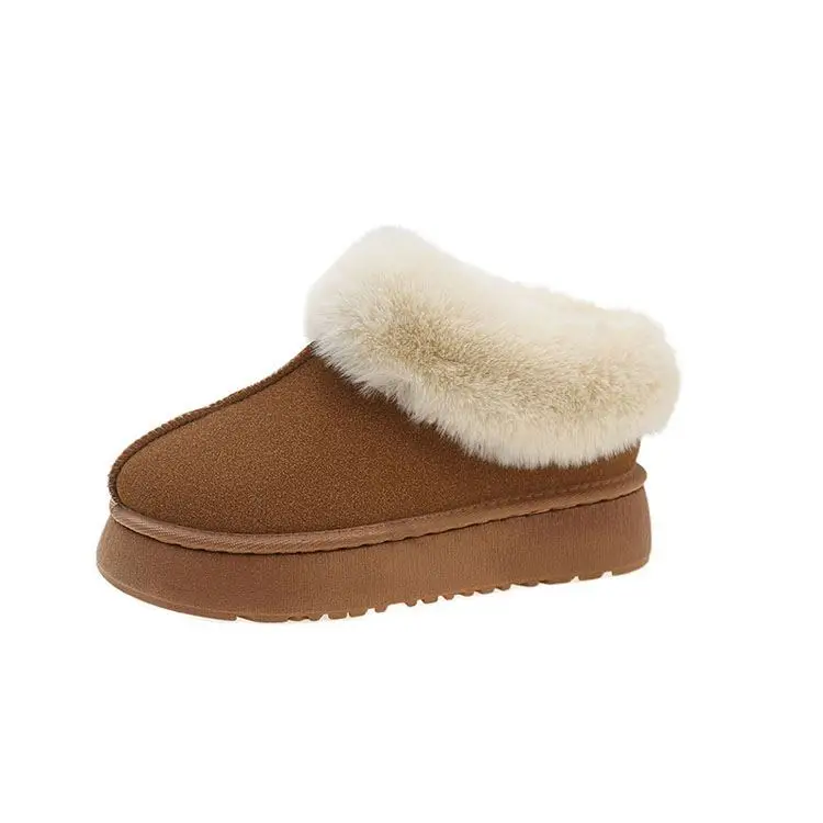 Custom Winter Warm Soft Unisex Thick Heel Sole Platform Real Shearling Fluffy Sheepskin Slippers for Women