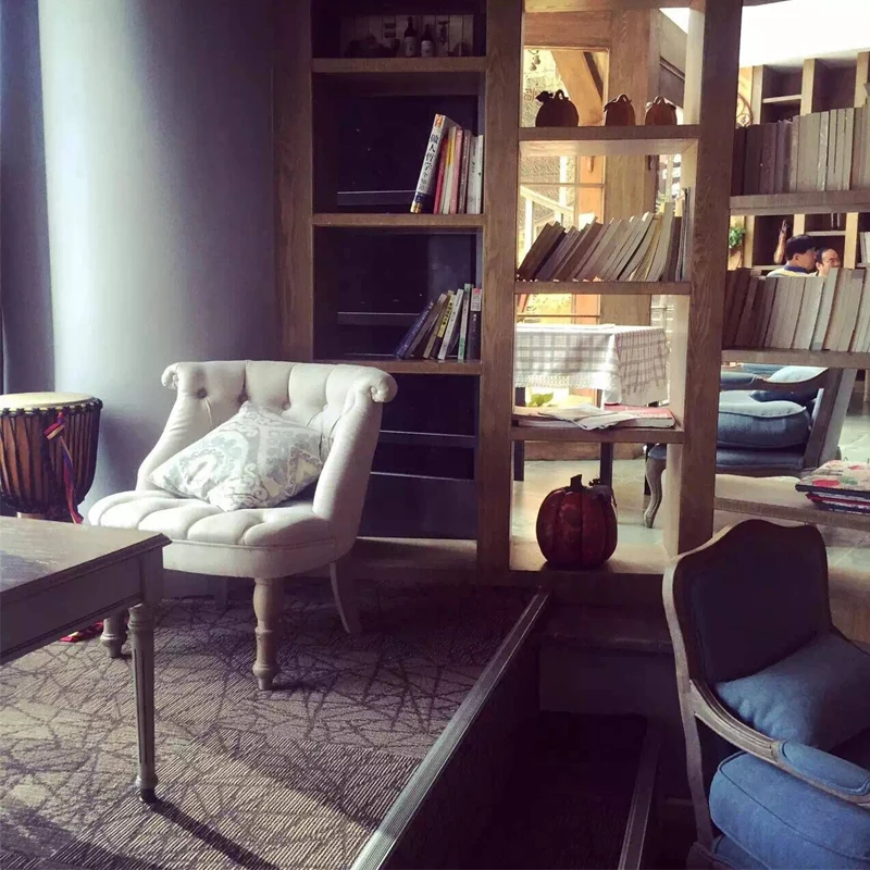 MRS WOODS Luxury French style white tufted upholstered sofa fauteuil with oak legs