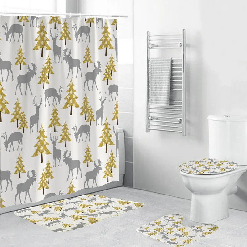 3D Digital Printing Cute Cartoon Christmas Tree Snowman Car Shower Curtain Waterproof Polyester Bathroom Curtain for Home Use