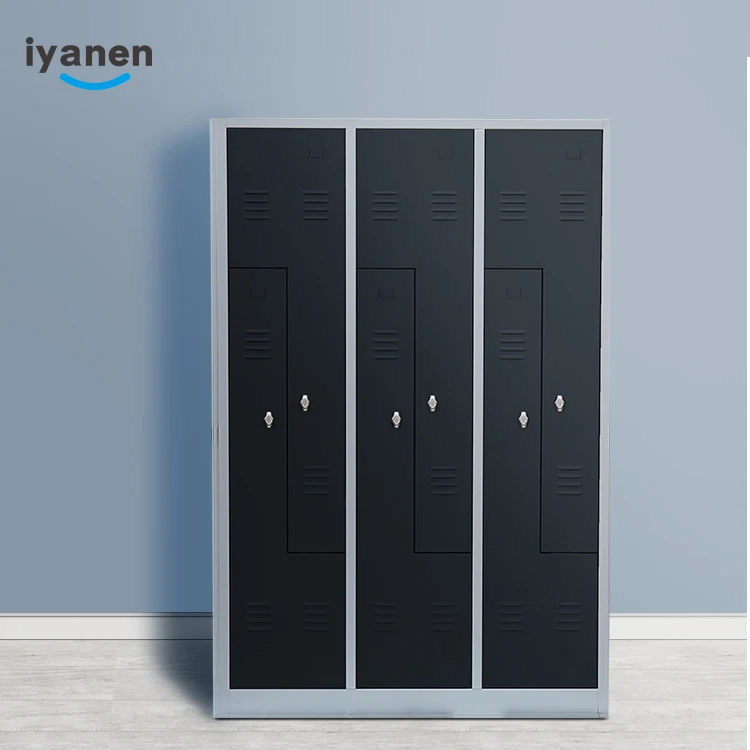 Хит продаж шкафчик для персонала отеля шкаф Z форма L форма черный 6 дверей стальной шкафчик спортивный металлический шкаф для хранения