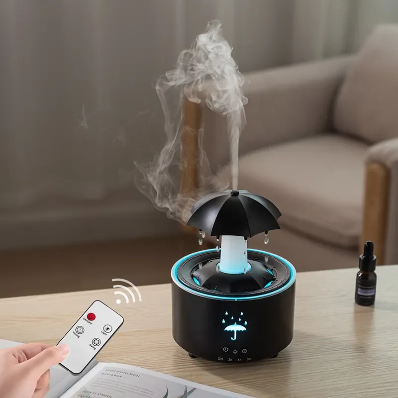2024 Popular Rotating Umbrella Ultrasonic Humidifier 300ML Remote Control 7 Changing LED Light Rain Cloud Aroma Diffuser