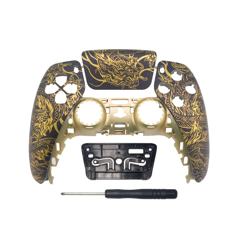 Customized for PS5 Joystick Controller Front Face Shells Cover Case Controller Parts Replacements Gold Dragon