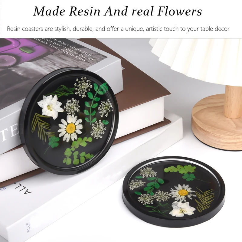 Real Flower Design Handmade DIY Epoxy Resin Round Cup Coasters Coffee Tea Mug Coasters Mats Pads