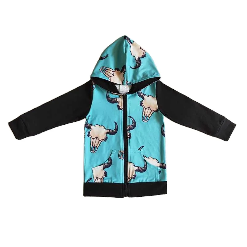 BT0083 boys long sleeve zipper jacket cow print with a hat