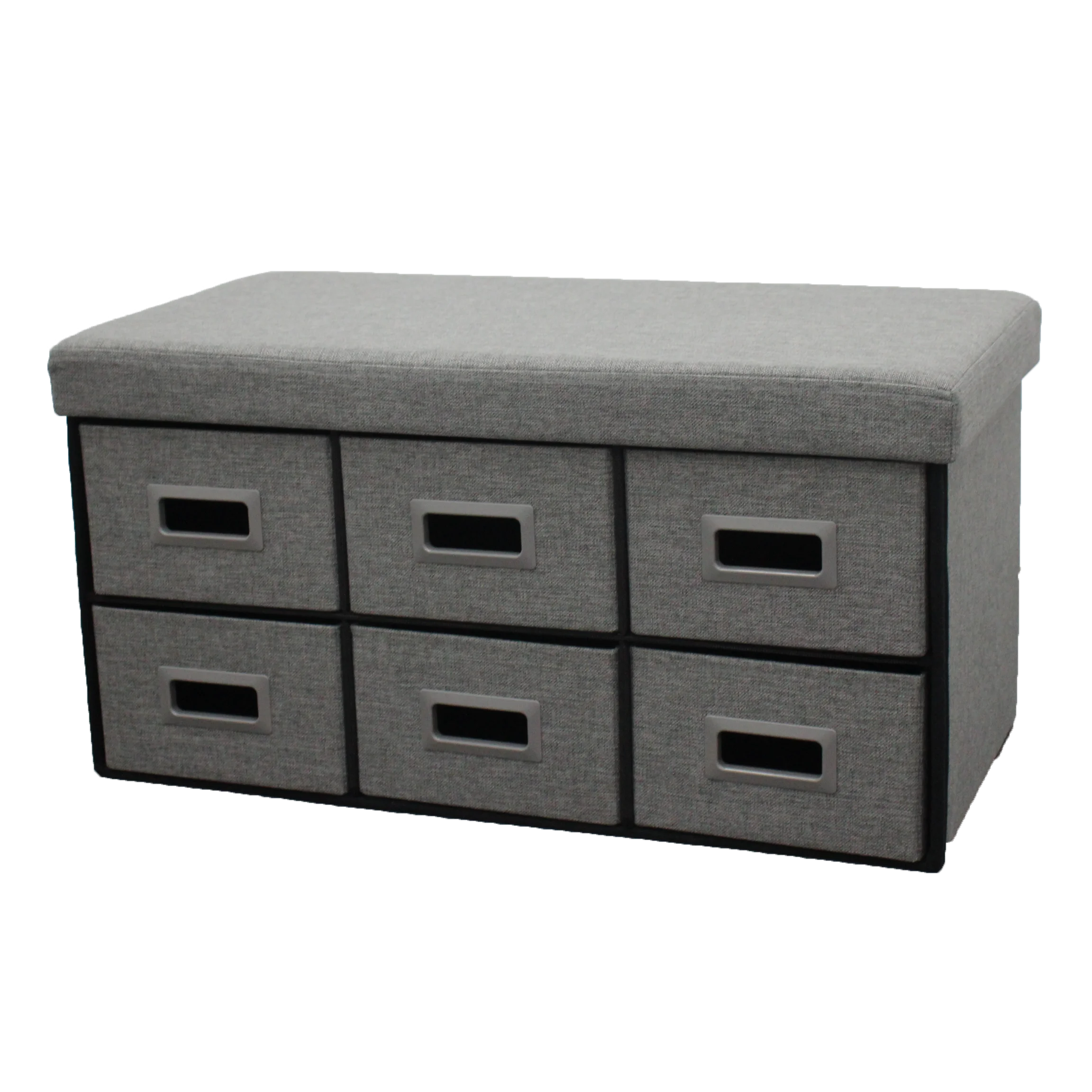 grey fabric space saving living room folding storage ottoman bench with 6 drawers