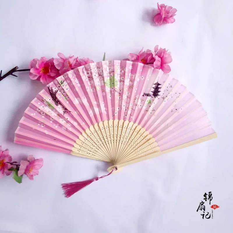 Vintage Style Silk Folding Fan Chinese Japanese Pattern Art Craft Gift Home Decoration Ornaments Dance Hand Fan