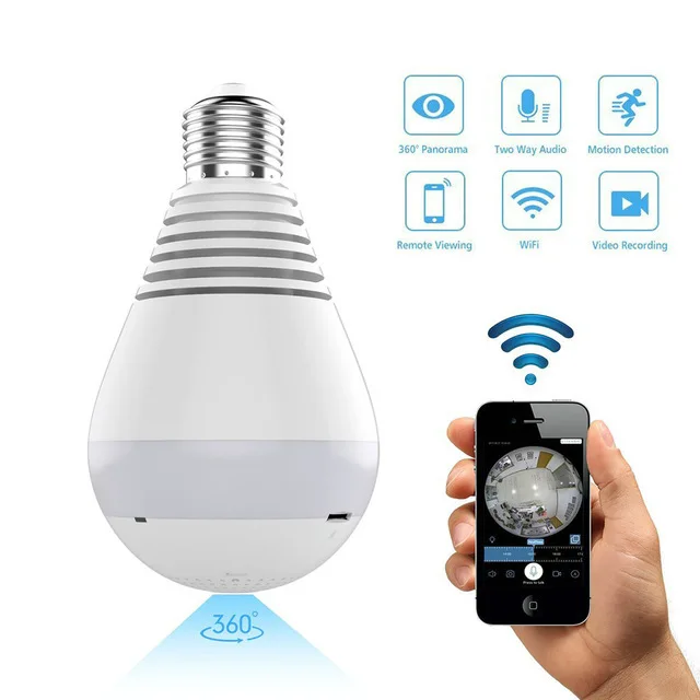 Bulb Lamp Light Wireless Home 1080P Security Camera V380 Pro APP Night Vision Fisheye 360 Degree VR WIFI IP Panoramic Camera