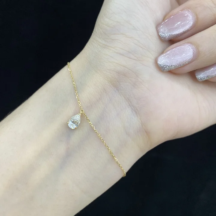 Abiding Gold Jewelry Factory Custom Solid 18K Gold Chain Bracelet 0.377ct Pear IGI Certified Real Lab Grown Diamond Bracelet