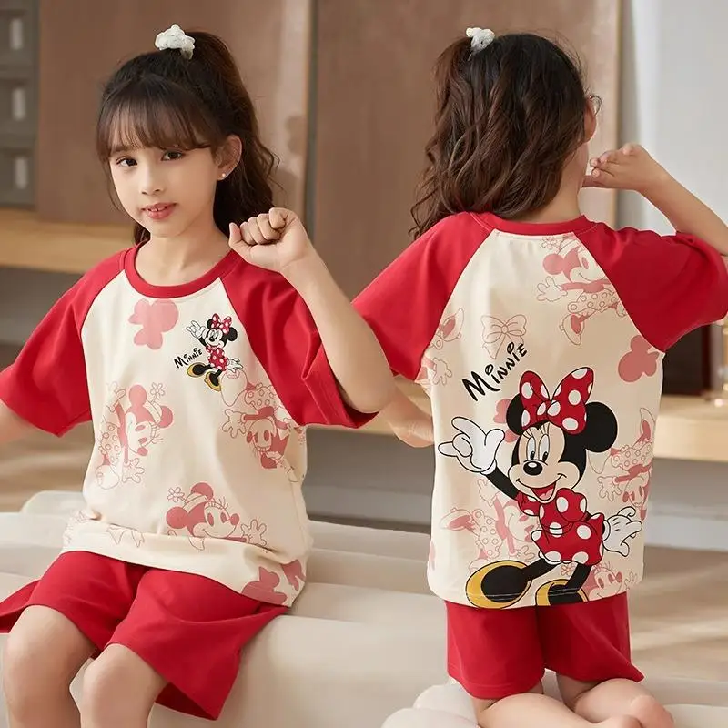 Cartoon Print Short Sleeve Kids Pajamas Set Girl Summer Thin Air Conditioning Pajamas Comfortable Home Wear