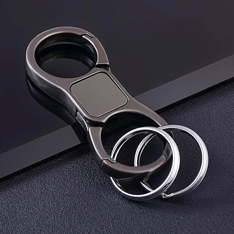 Car Key Chain Male Creative Personality Simple Metal Waist Hanging Double Ring Buckle Portable Key Chain Zinc Alloy Silicone JM-