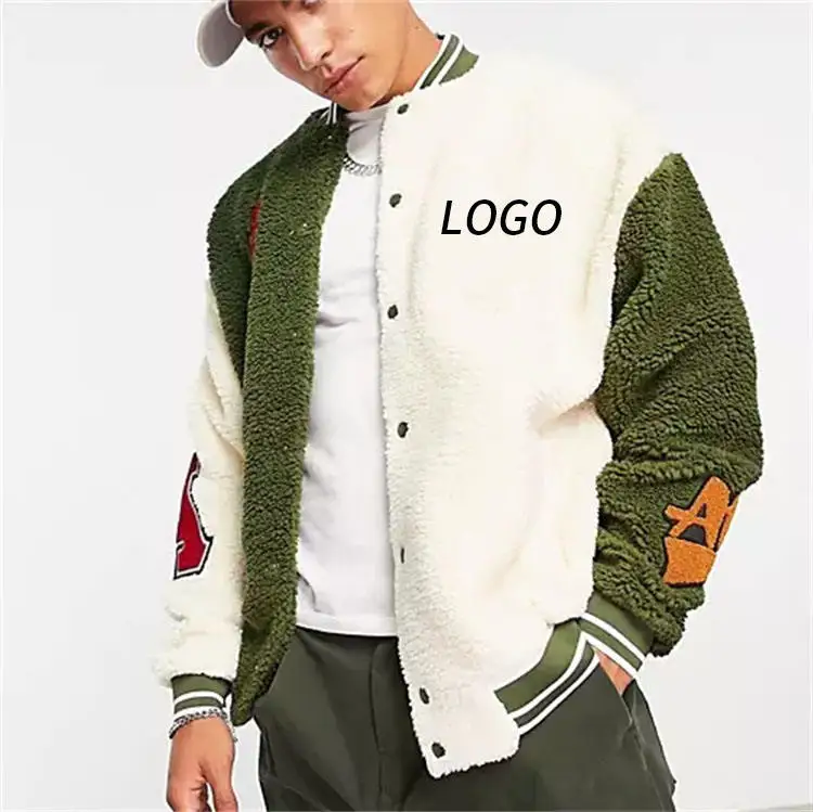 Manufacturers Custom Letterman Baseball Sherpa Fleece Bomber Jacket Flight Pilot Fur Jacket Men