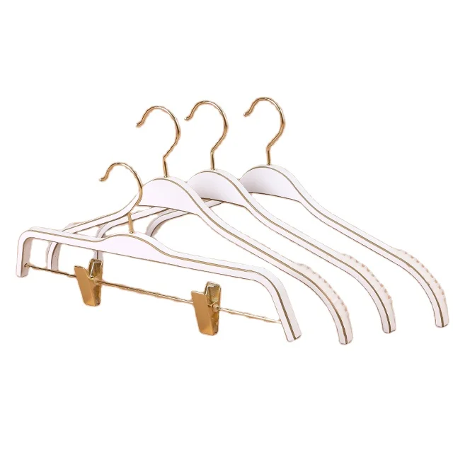 High-End Non-Slip ZARA Style Plastic Coat Rack Hangers White Gold Trim Custom Logo Space-Saving Wardrobe Bathroom Clothes Rack