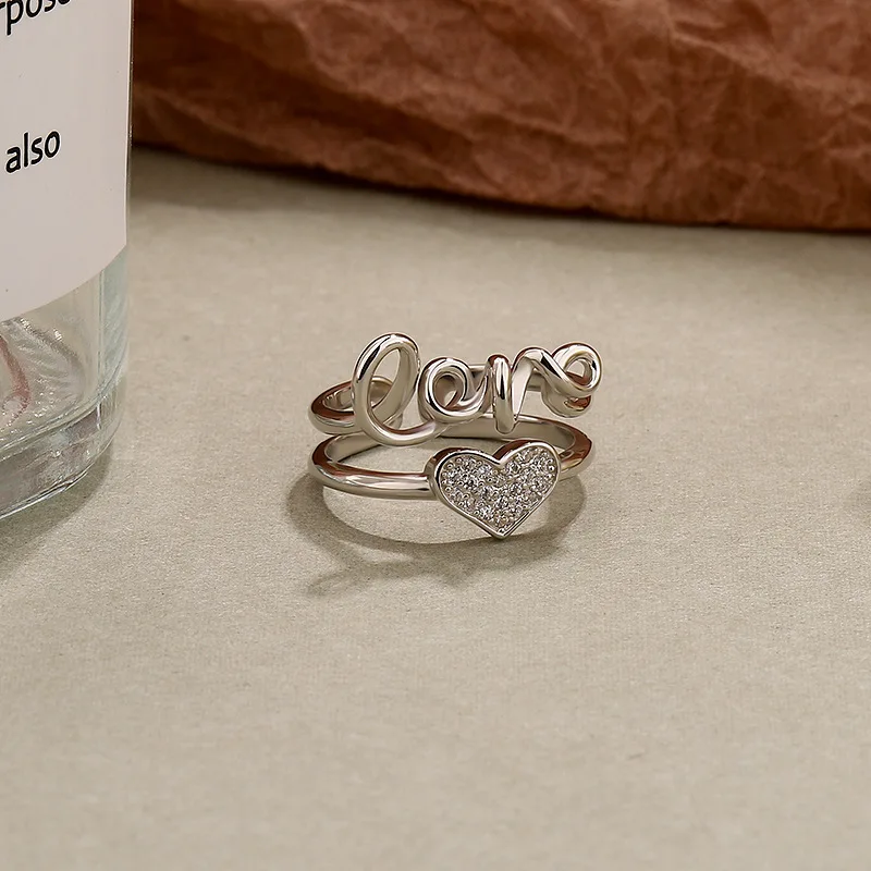  Zircon Love Heart Women 925 Silver Open