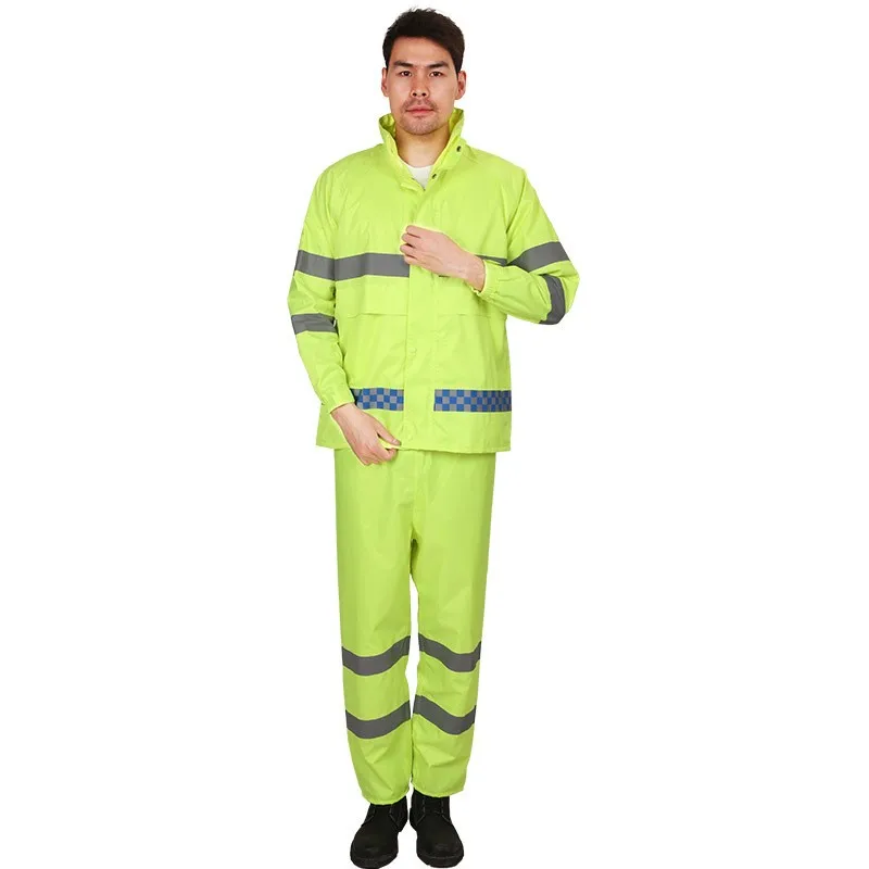 ANT5PPE Waterproof Work Hooded Rain Suit Set Two Piece Overalls High Visibility Reflective Raincoat for Men Women